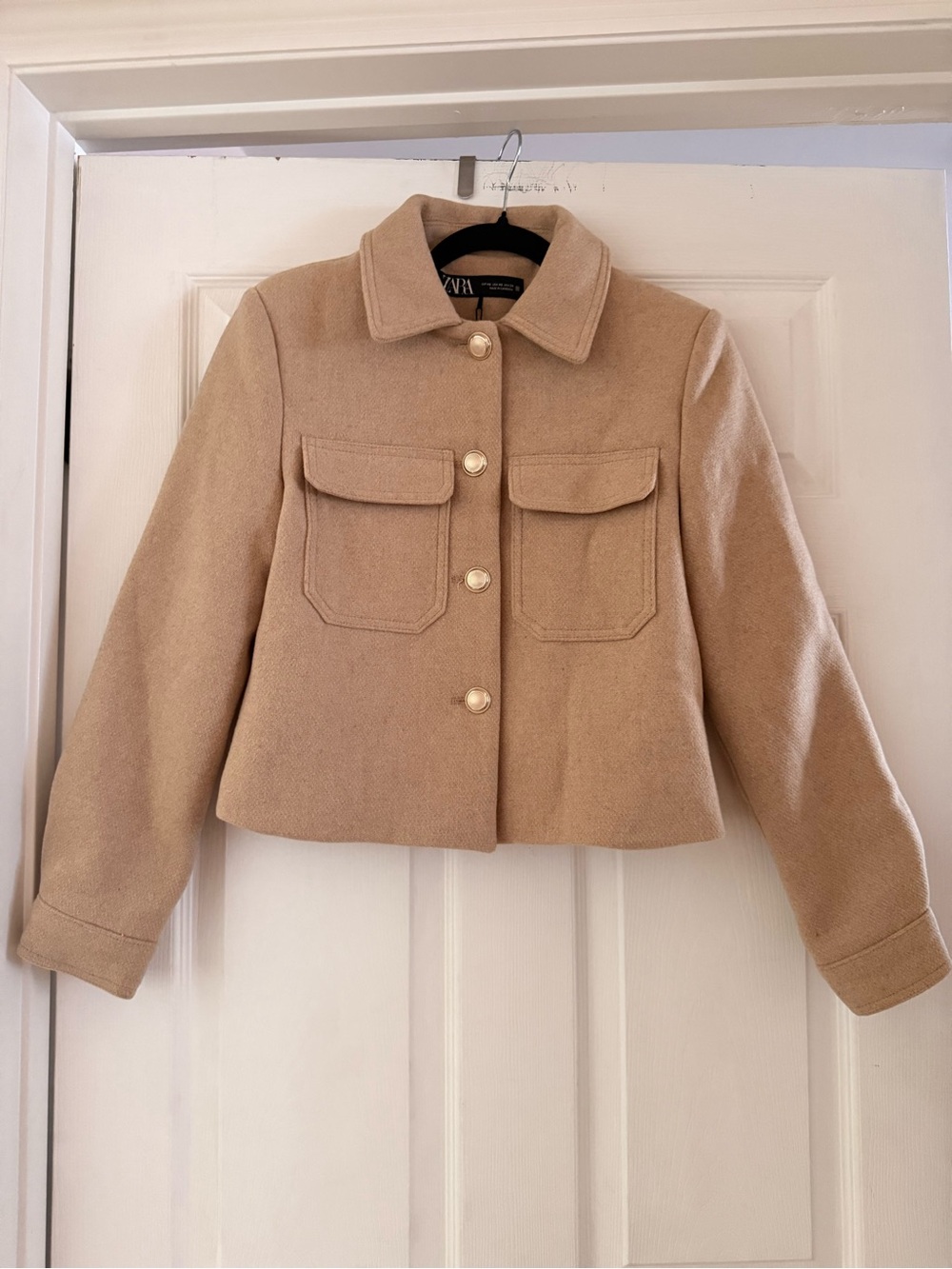 NEW! Zara - Cropped Wool Blend Jacket - Taupe Brown - Size XS